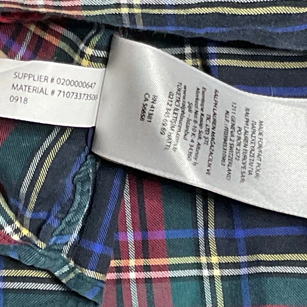 Polo Ralph Lauren men's tartan plaid button shirt slim fit cotton red blue Large